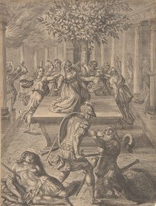 El saqueo de Troya-Pirro matando a Príamo, antes de 1654 de Pierre Lombart