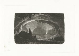 Hombre con un bote de remos en las cuevas de Han Trou de Han (título sobre objeto) de Pierre Louis Dubourcq