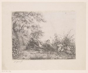 Árbol caído al borde del bosque Cinco pruebas de aguafuerte (título de la serie) de Pierre Louis Dubourcq
