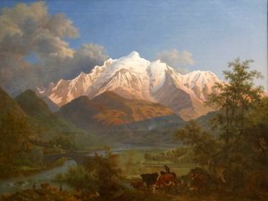 Vista del Mont-Blanc desde Sallanches al atardecer de Pierre Louis de La Rive