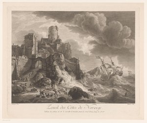 Costa de Noruega con marineros lavados Ecueil des Côtes de Norway (título sobre objeto)