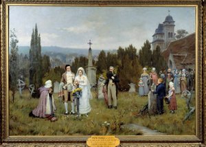 Escena de boda subsidiaria de Piete, las jóvenes novias se reúnen en la tumba del padre fallecido de una de las jóvenes novias de Pierre Outin