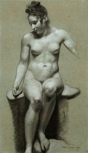 Una mujer desnuda sentada
