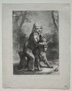 Niño con un perro de Pierre Paul Prud