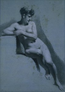 Estudio de una mujer desnuda, sentada mirando a la derecha (recto) de Pierre Paul Prud