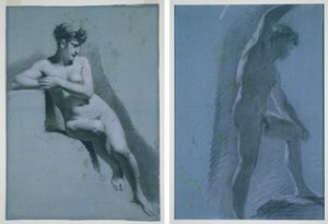 Estudio de una mujer desnuda, sentada mirando a la derecha (recto) Estudio de un desnudo masculino (verso) de Pierre Paul Prud