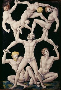 Placa con acróbatas, c.1550 de Pierre Penicaud