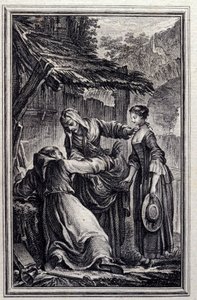 El ermitaño - en "Cuentos y nuevas en verso" de Jean La Fontaine. 1776. Ilustración de P.P. Choffard de Pierre Philippe Choffard