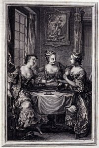 La apuesta de las tres comadres. En “Cuentos y nuevas en verso” de Jean La Fontaine. 1776. Ilustración por P.P. Choffard.