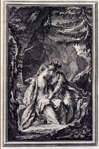 La prometida del rey de Garbe. En “Cuentos y nuevas en verso” de Jean La Fontaine. 1776. Ilustración por P.P. Choffard. de Pierre Philippe Choffard