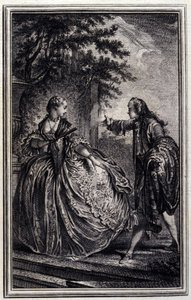 Nicaise - en "Cuentos y nuevas en verso" de Jean La Fontaine. 1776. Ilustración de P.P. Choffard de Pierre Philippe Choffard