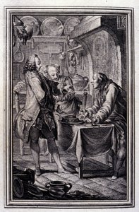 Pasta de anguila. En “Cuentos y nuevas en verso” de Jean La Fontaine. 1776. Ilustración por P.P. Choffard.