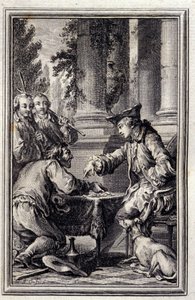 Cuento de un campesino que ofendió a su señor - en “Cuentos y noticias en verso” de Jean La Fontaine. 1776. Ilustración de P.P. Choffard