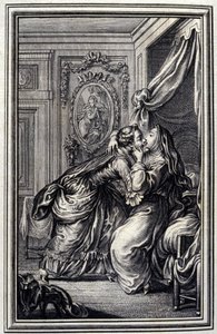 La costurera. En “Cuentos y nuevas en verso” de Jean La Fontaine. 1776. Ilustración por P.P. Choffard. de Pierre Philippe Choffard