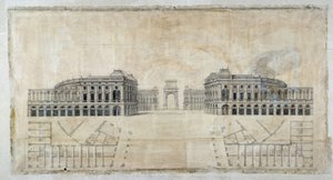 Arquitectura: "Proyecto de Place Royale para Marsella, perspectiva mirando al puerto y plano de planta" 1686 de Pierre Puget