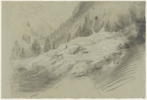 Avalancha en un paisaje alpino, c.1870 (Tizas blancas y negras) de Pierre Puvis de Chavannes