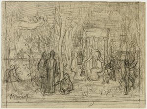 Estudio composicional para El bosque sagrado, amado por las artes y las musas de Pierre Puvis de Chavannes
