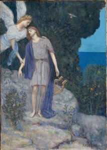 "El poeta y su musa" Pintura de Pierre Puvis de Chavannes (1824-1898) 1896 Museo Nacional de Arte, Oslo Noruega de Pierre Puvis de Chavannes