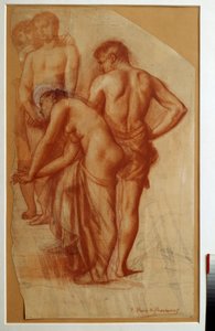 Estudio de 4 figuras para Descanso. Dibujo de Pierre de Puvis De Chavannes (1824-1898) de Pierre Puvis de Chavannes