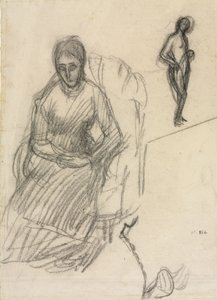 Estudio de Madame Marie Cantacuzène; Estudio de desnudo femenino de pie, c.1883 (tiza negra) de Pierre Puvis de Chavannes
