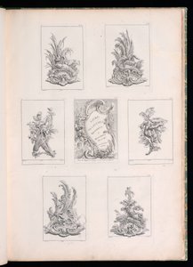 Diseño de ornamento con dos pájaros muertos sobre una rama de acanto, de Livre de Legumes de Pierre Quentin Chedel