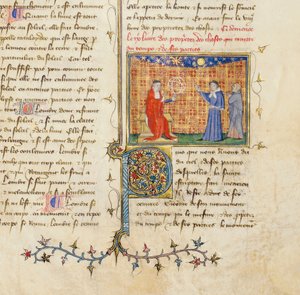 (detalle) de una página de "De Proprietatibus Rerum" de Bartholomeus Anglicus, en la traducción francesa de Jean Corbechon, c.1390 de Pierre Remiet