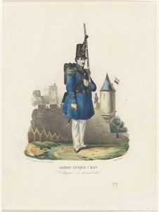 Burguerwacht belga en el reloj, 1830 Guardia Cívica 1ra Prohibición / Voltigeur en traje de verano (título sobre objeto) de Pierre Simonau