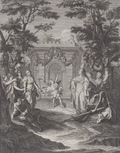 Placa 13: entrada del Amor y la Riqueza a la boda de Gamache, 1745 de Pierre Tanje