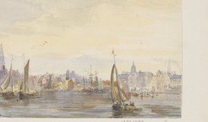 Vista de una ciudad junto al agua de Pierre Tetar van Elven