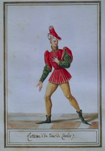 Placa de moda masculina que representa el traje de la época de Carlos VII de Pierre de La Mesangere