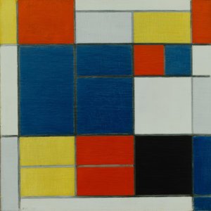 Composición C; Composición con amarillo, rojo, azul-gris, azul de Piet Mondrian