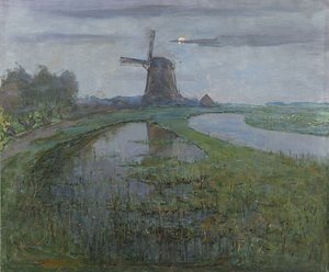 Molino de Oostzijdse a lo largo del río, c.1903 de Piet Mondrian