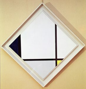 Cuadro No I: Rombo con tres líneas y azul, gris y amarillo