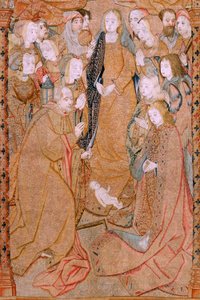 Tapiz flamenco. Serie Triunfos de la Madre o Paños de Oro. Nacimiento de Cristo (Nacimiento de Cristo). Tercer tapiz de la serie. Modelo Colin de Cooter (?). Fabricación Pieter van Aelst (o van Edingen), Bruselas. Ca 1500-1502. Tela Oro, plata, plata de Pieter (attr. to) Coecke van Aelst
