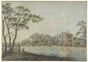 Vista de la casa de Over Holland con casa de té en el Vecht en Nieuwersluis de Pieter Bartholomeusz. Barbiers