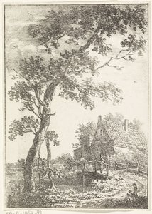 Paisaje con árbol, puente y casa. de Pieter Bartholomeusz. Barbiers