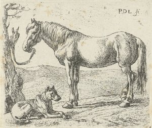 Caballo y perro en un prado Caballos (título de la serie)