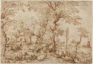 Campesinos y Ganado cerca de una Granja de Pieter Bruegel the Elder
