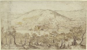 Paisaje montañoso meridional con edificios conventuales de Pieter Brueghel the Elder