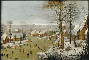 Paisaje invernal con una trampa para pájaros y la huida a Egipto, 1622 de Pieter Brueghel the Younger