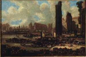 Le Pont-Neuf, la Cité, la Tour et la Porte de Nesle, hacia 1650, hacia 1650 (óleo sobre lienzo) de Pieter Casteels