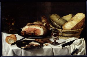 Naturaleza muerta con jamón de Pieter Claesz