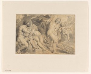 Ixión engañado por Zeus y Hera
Ixión abraza a la nube Néfele, que ha tomado la forma de Hera