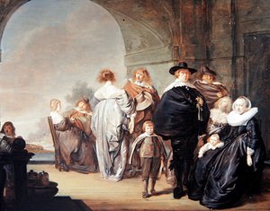 Una compañía elegante en una terraza de Pieter Codde