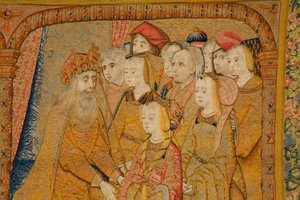 Tapiz flamenco. Anunciación. Detalle, c.1502-04 (oro, plata, seda y lana) de Pieter Coecke van Aelst