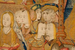 Tapiz flamenco. Anunciación. Detalle, c.1502-04 (oro, plata, seda y lana) de Pieter Coecke van Aelst