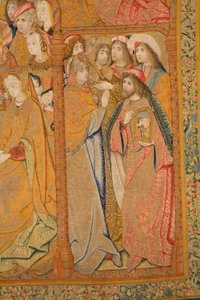 Tapiz flamenco. Anunciación. Detalle, c.1502-04 (oro, plata, seda y lana) de Pieter Coecke van Aelst