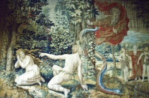 Florencia. Adán y Eva después de la caída, tapiz de Bruselas de Pieter Coecke van Aelst