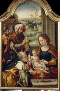 La Adoración de los Reyes Magos. Pintura de Pieter Coecke van Aelst el Viejo (1502-1555), óleo sobre tabla, primera mitad del siglo XVI. Arte primitivo flamenco. Galería Estatal de Arte, Lviv (Ucrania). de Pieter Coecke van Aelst