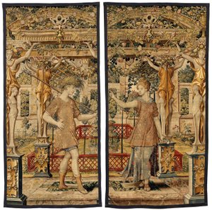 Vertumno y Pomona: Vertumno transformado en campesino, c.1550 (oro, lana y seda) de Pieter Coecke van Aelst
